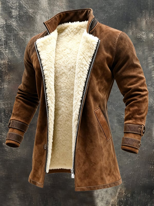 Rakibul - Retro Suede And Leather Coat With Patchwork Design