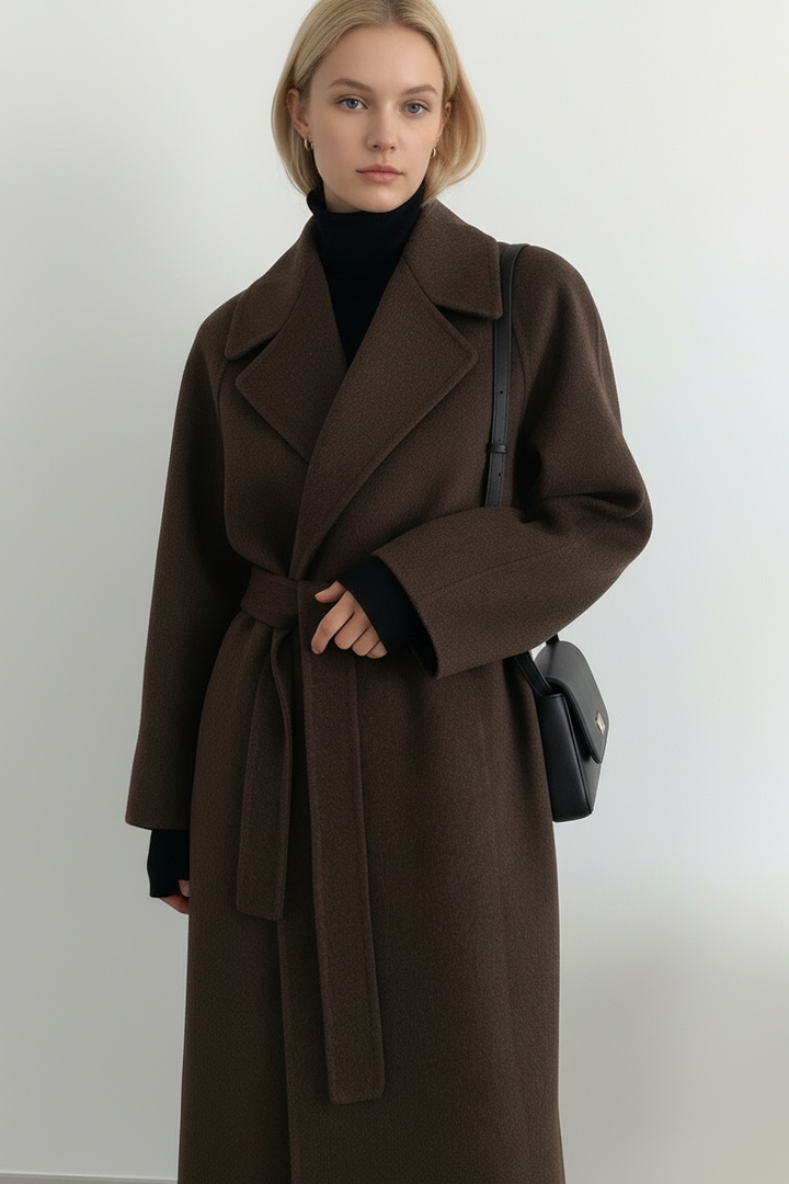 Shulamit - Elegant Long Sleeve Overcoat With Belt