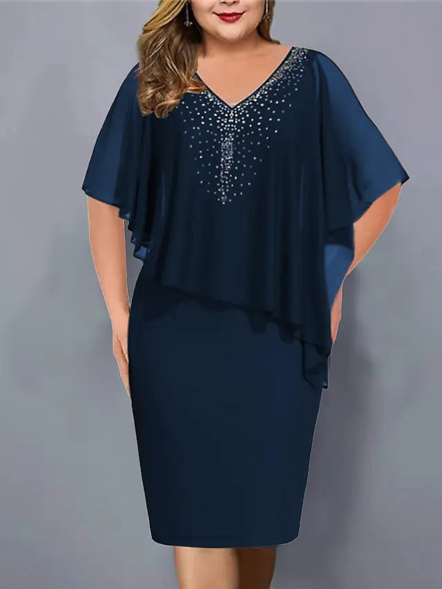 Yvaine - Rhinestone-Embellished Chiffon V-Neck Dress