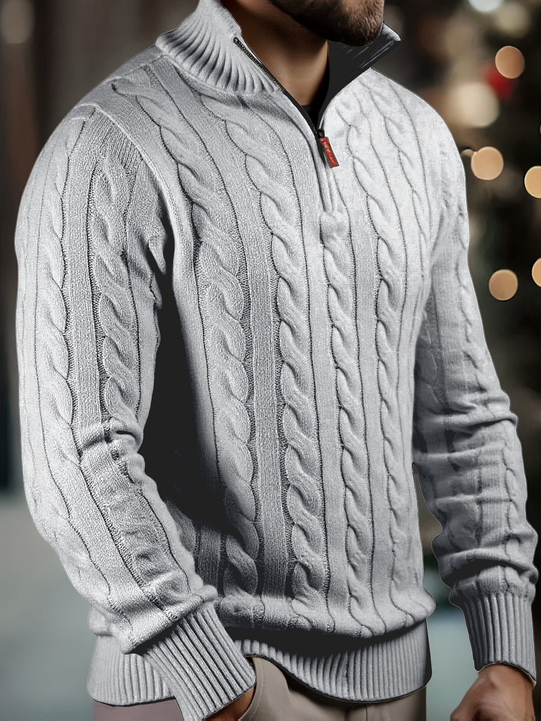 Vasyl - Cable Knitted Quarter Zipper Sweater
