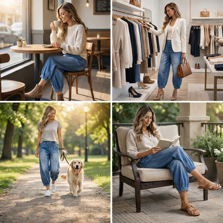 Madavi - Jeans With Elastic Waist And Loose Cropped Cut