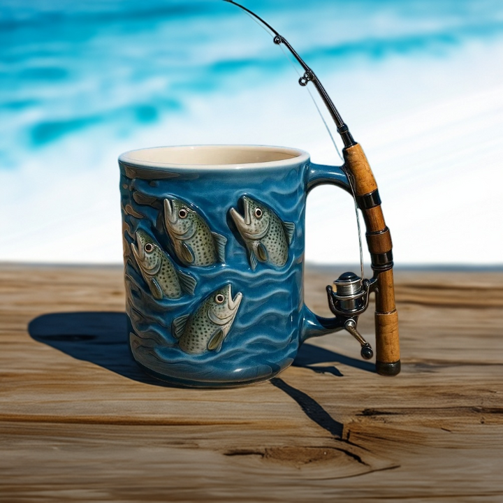 TideRoast - Fishing Mug with Mini Rod Handle