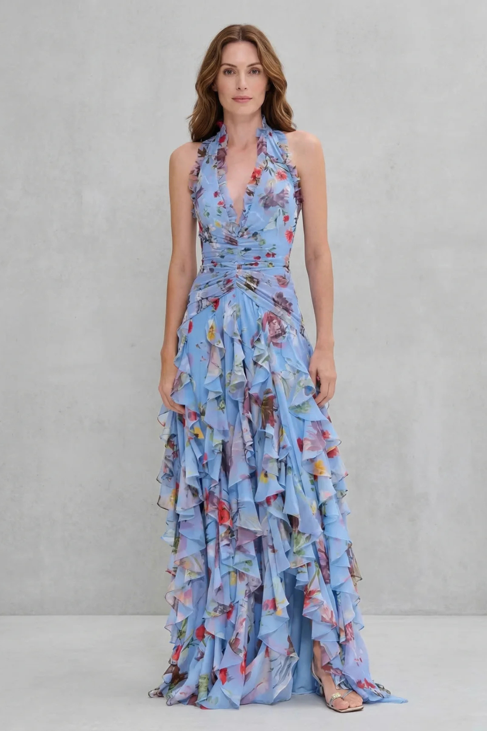 Eliora - Floral Cascade Halter Maxi Dress
