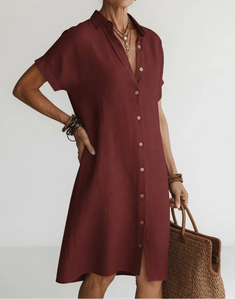 Nilisha - Linen And Cotton Midi Shirt Dress