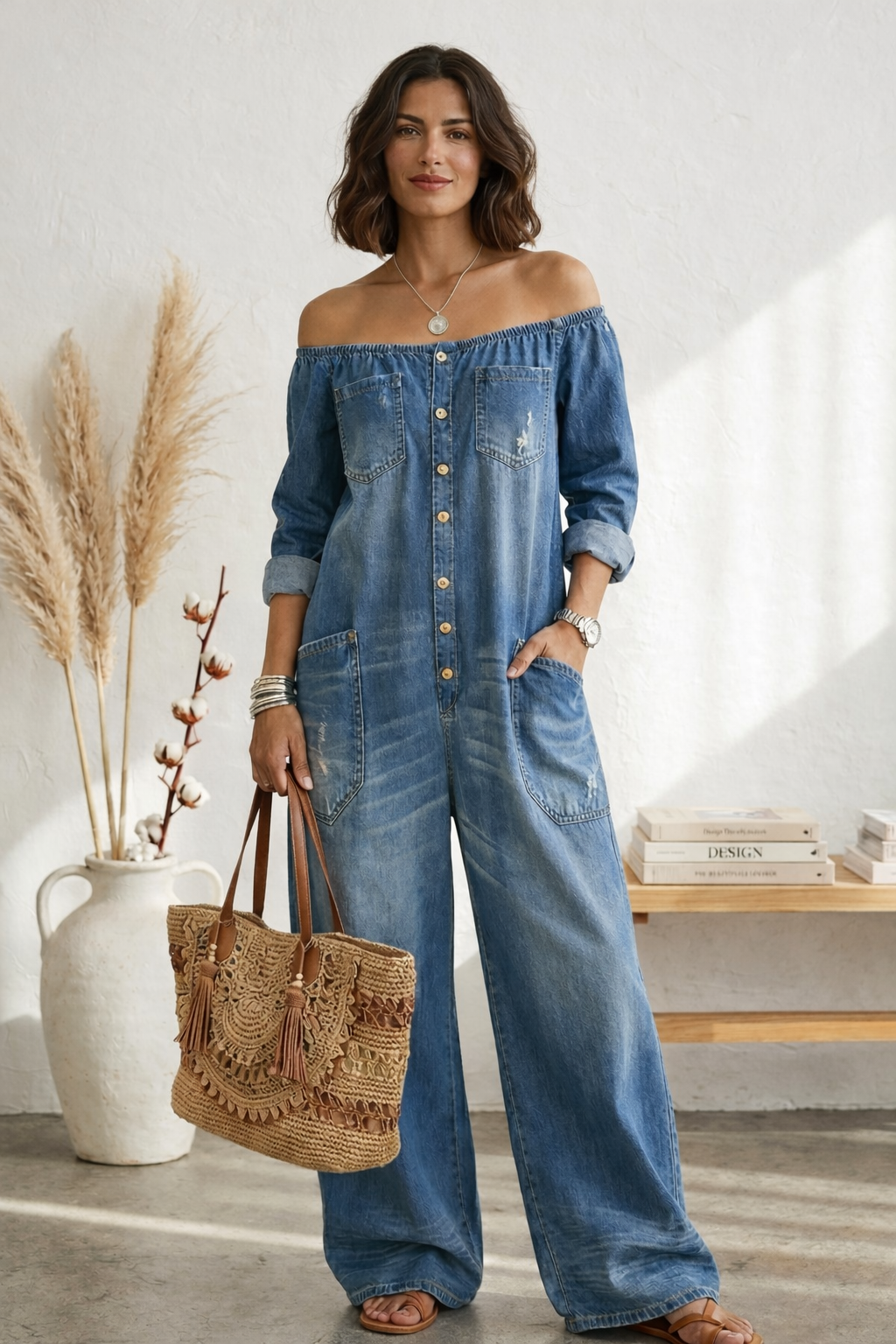 Seleeja - Vintage Cotton Denim Jumpsuit