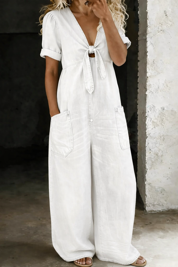 Zeta - V-neck Short Sleeved Jumpsuit