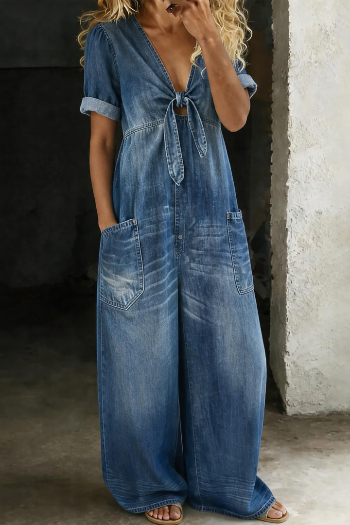 Zeta - V-neck Short Sleeved Jumpsuit