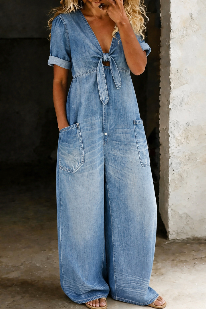Zeta - V-neck Short Sleeved Jumpsuit