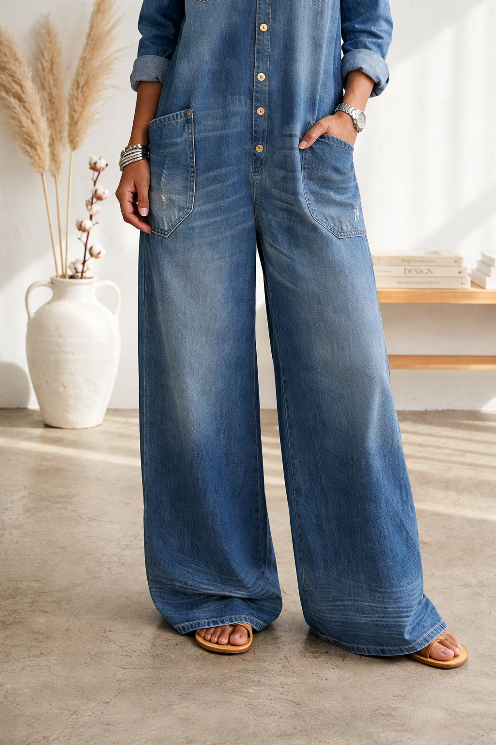 Seleeja - Vintage Cotton Denim Jumpsuit