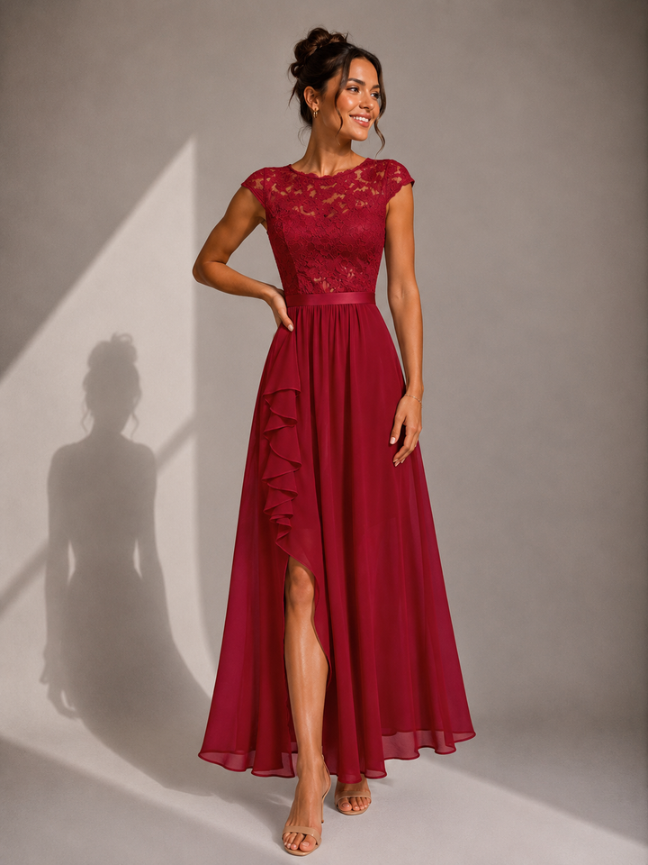 Yoanna - Stylish Lace-Up Maxi Dress With Ruffles