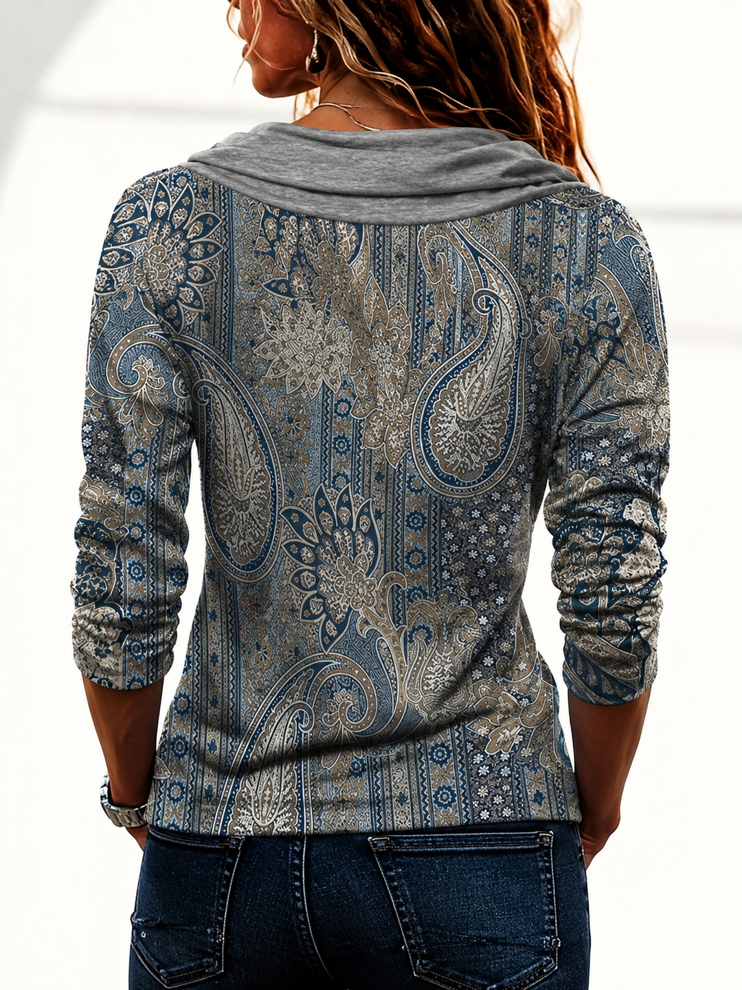 Calette - Paisley Print Cowl Neck Top