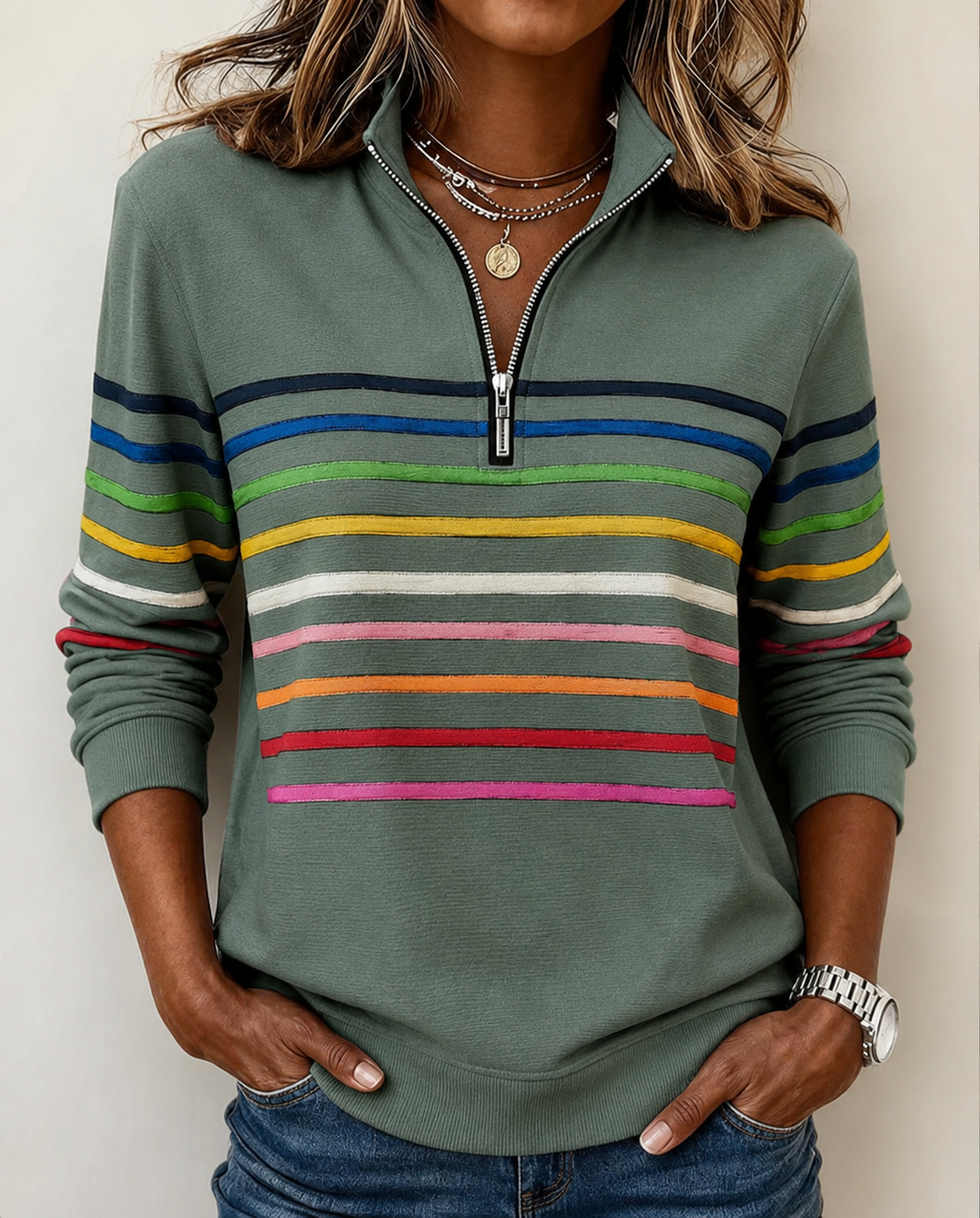Vivioriana - Striped Quarter-Zip Sweatshirt
