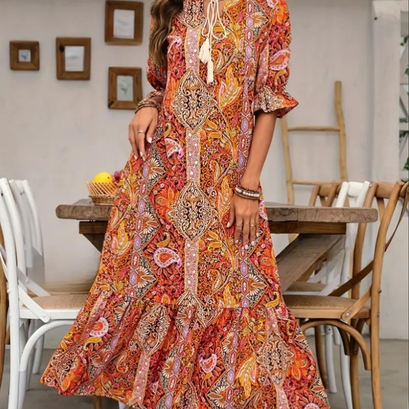 Aniy - Floral Summer Dress With a V-Neck