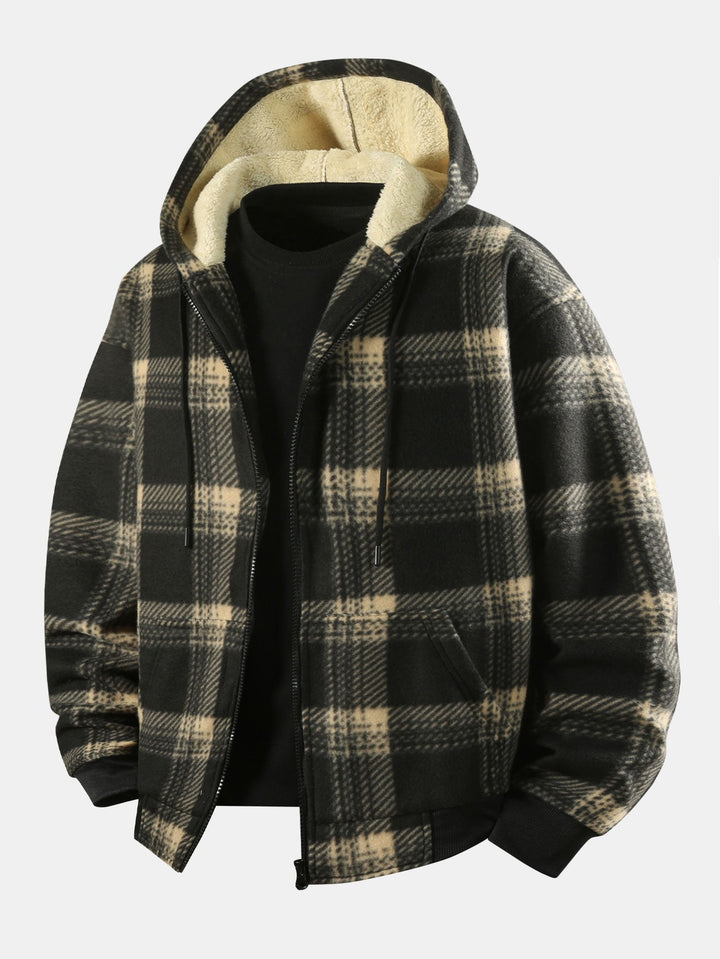 Ciaran - Teddy Lined Flannel Zip Hooded Coat