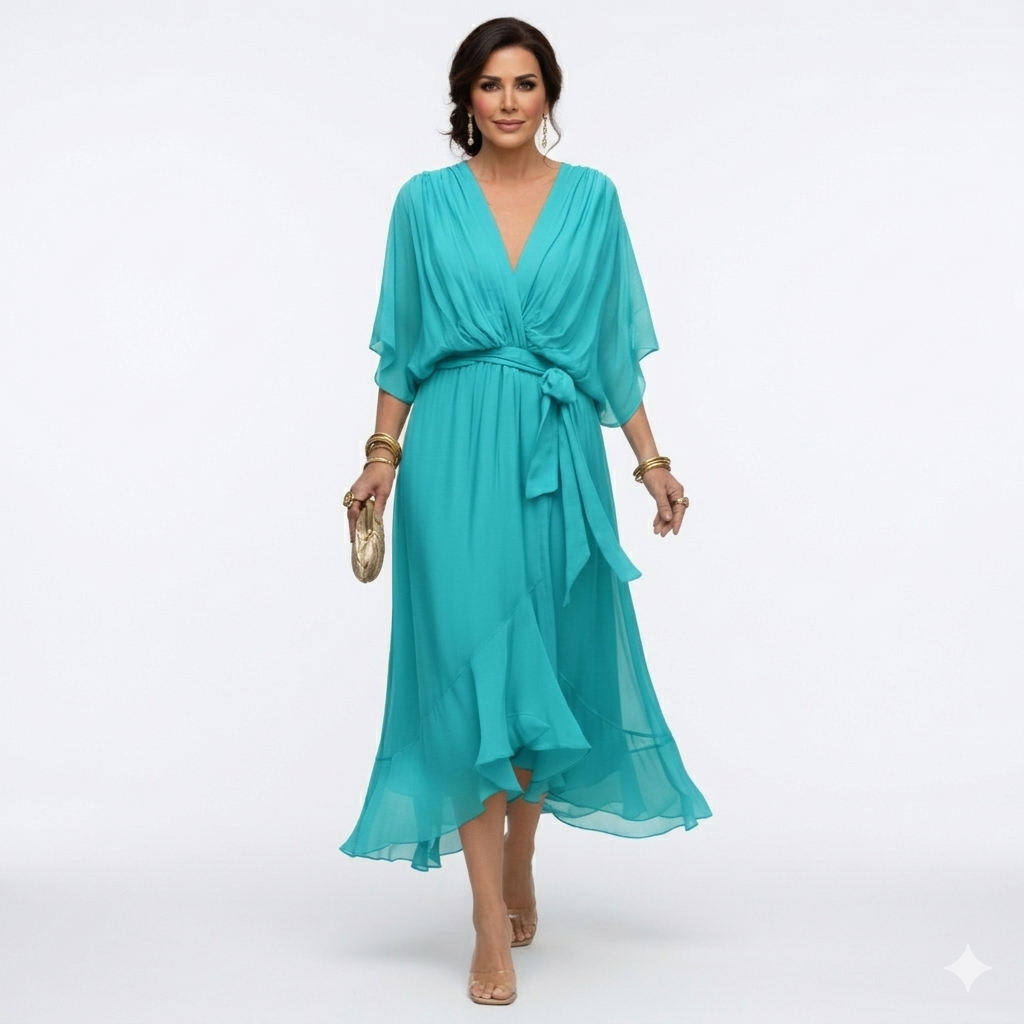 Zagda - Elegant V-Neck Midi Dress