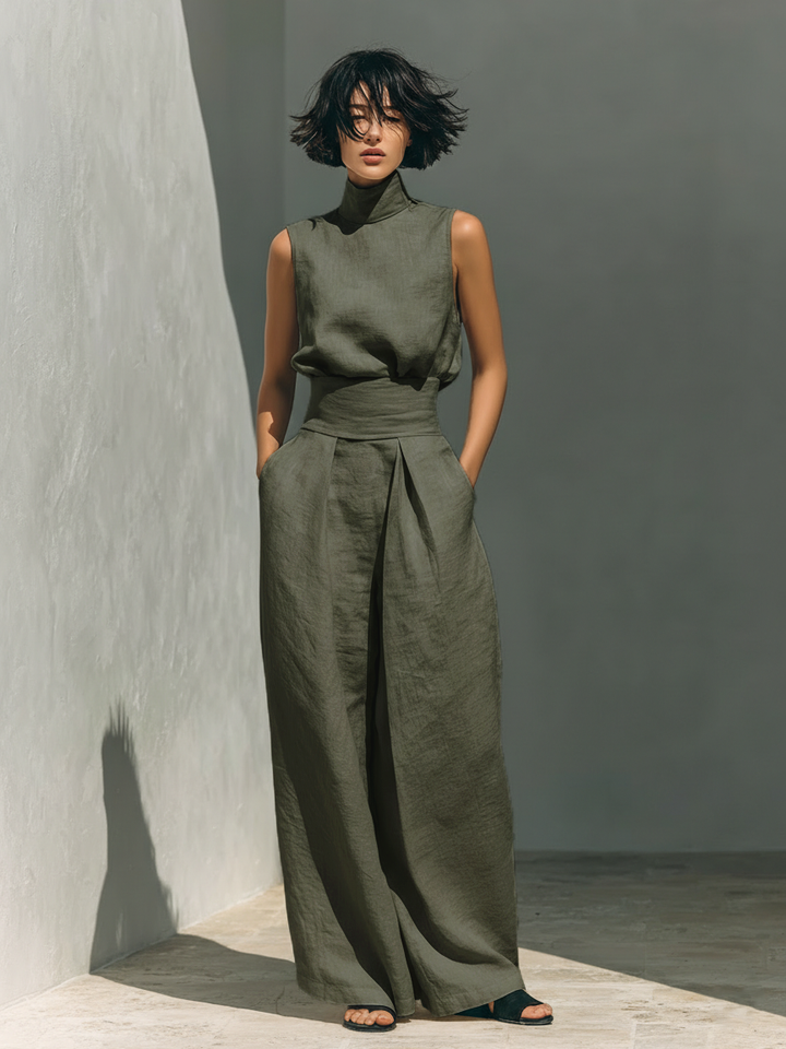Vlatka - Sleeveless Blouse And Wide Leg Pants Set