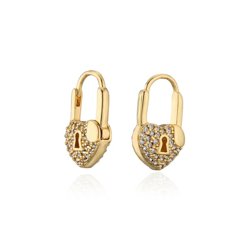 LuxeHeart - Heart Lock Hoop Earrings