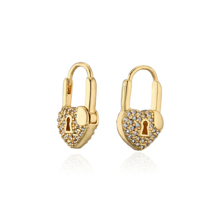 LuxeHeart - Heart Lock Hoop Earrings