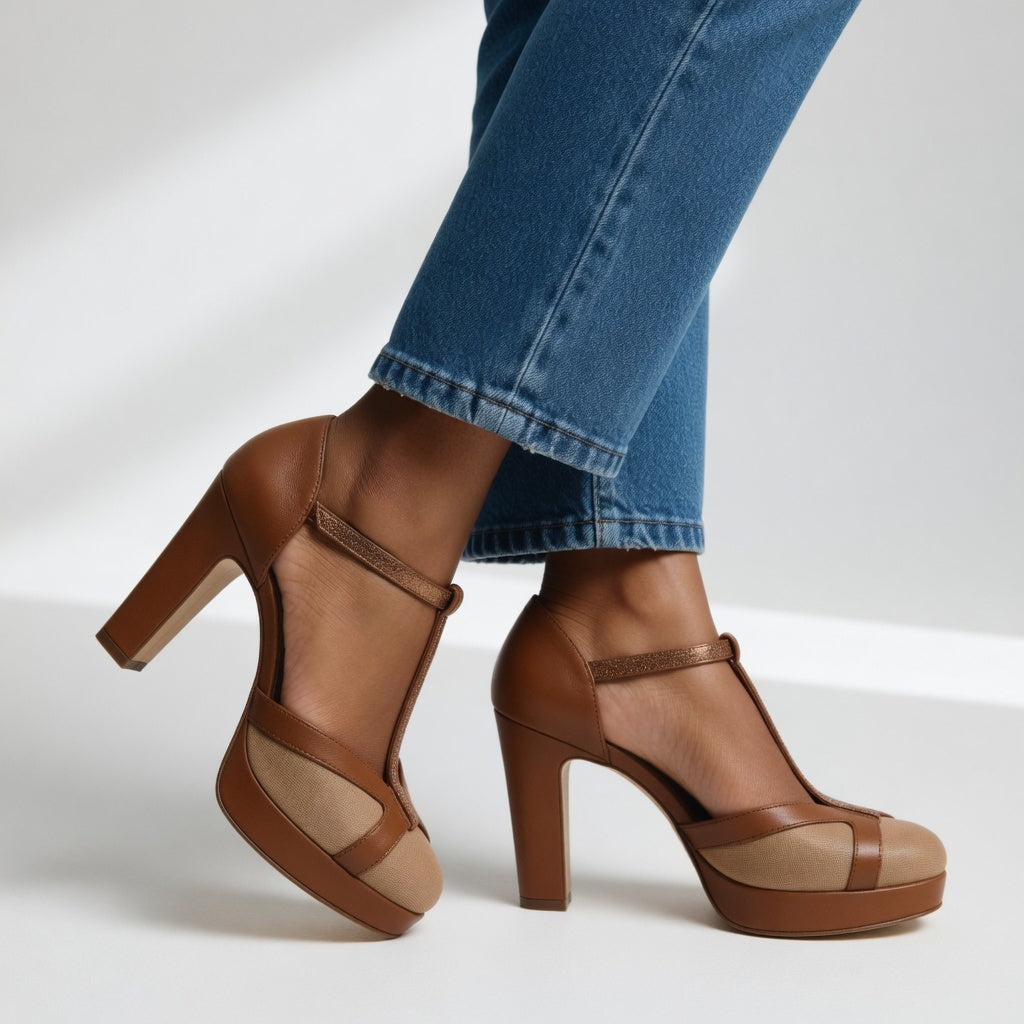 Delfinna - Elegant T-Strap High Heel Pump