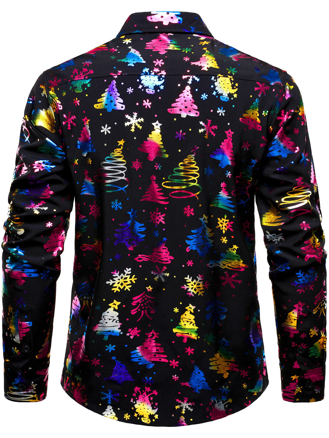 Barrett - Men's Gold Christmas Print Regular Fit Black Long Sleeve Shirt