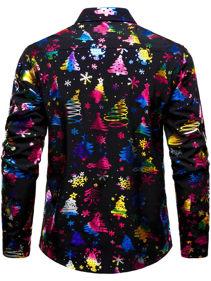 Barrett - Men's Gold Christmas Print Regular Fit Black Long Sleeve Shirt
