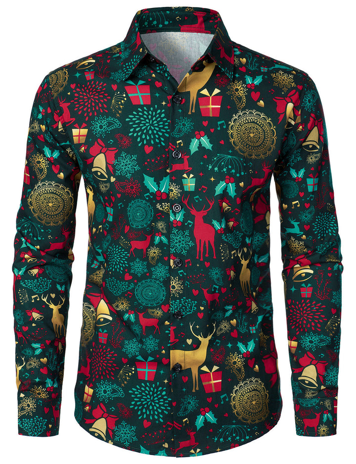 Victor - Men's Christmas Reindeer Holiday Cotton Long-Sleeved Shirt