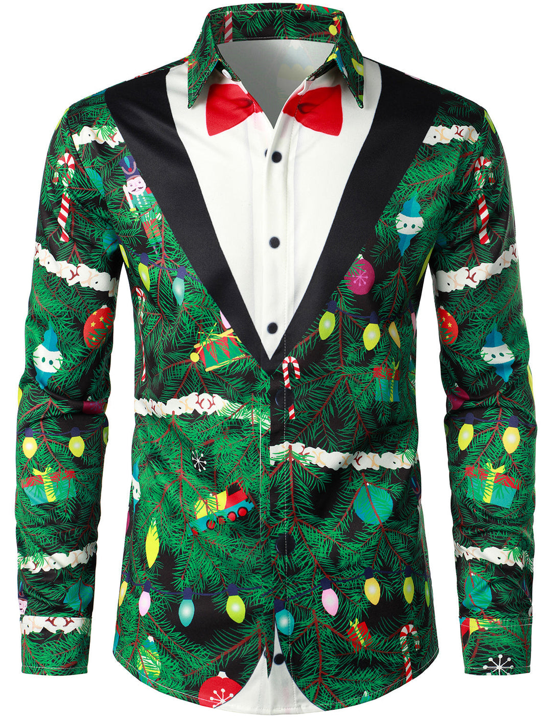 Gason - Men's Christmas Tree Camo Print Regular Fit Fun Outfit Themed Top Long Sleeve Shirt