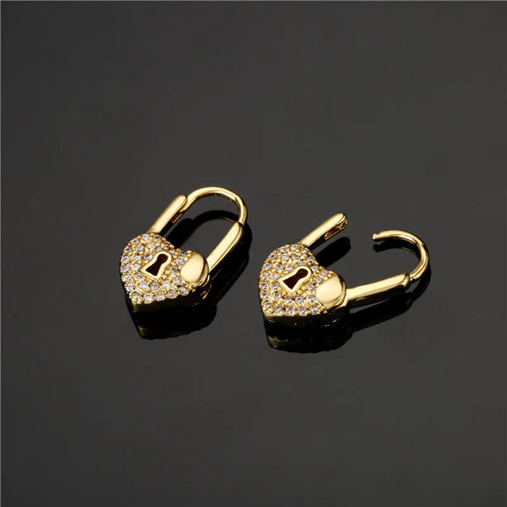 LuxeHeart - Heart Lock Hoop Earrings