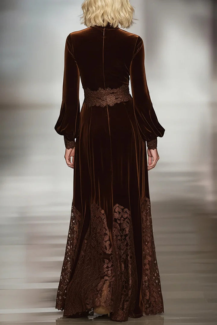 Yasna - Velvet Maxi Dresses with High Neck and Patchwork