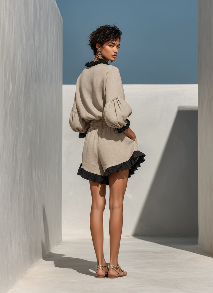 Simi - Blouse And Shorts With Linen Ruffle Trim