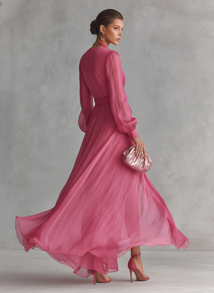 Jalesa - Chiffon Maxi Dress With Tie Waist