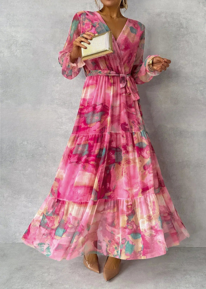 Jenina - Elegant Floral Print Wrap Dress