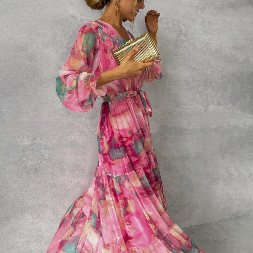 Jenina - Elegant Floral Print Wrap Dress