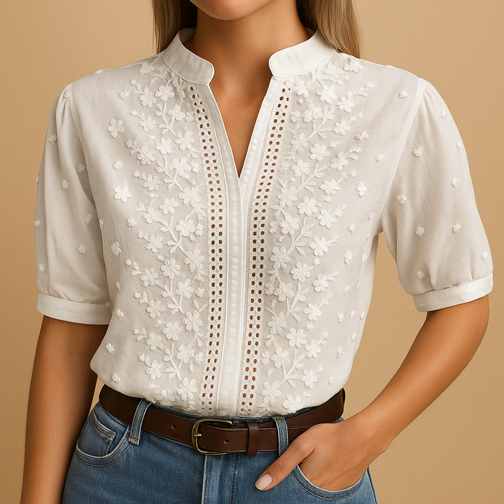 Leanaa - Trendy Blouse With Floral Embroidery