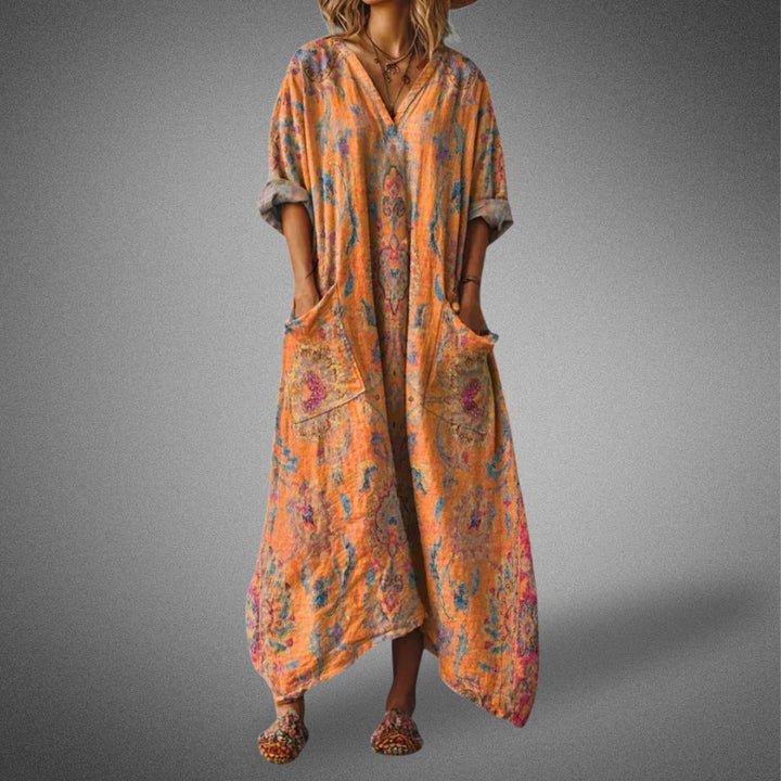 Mihora – Boho Linen Maxi Dress with Pockets