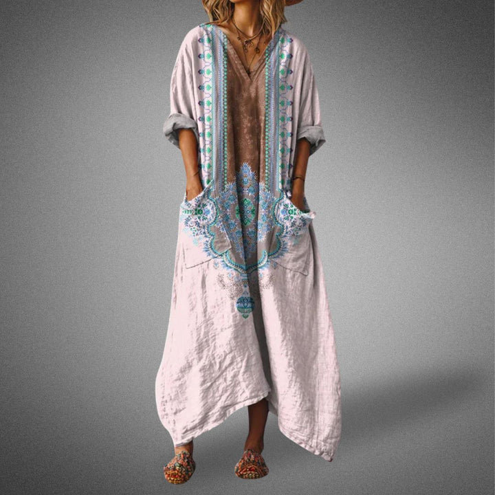 Mihora – Boho Linen Maxi Dress with Pockets