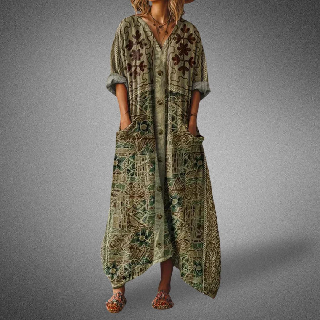 Mihora – Boho Linen Maxi Dress with Pockets