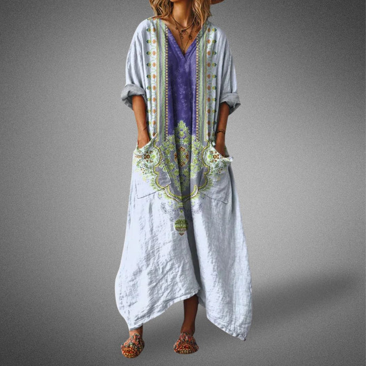 Mihora – Boho Linen Maxi Dress with Pockets