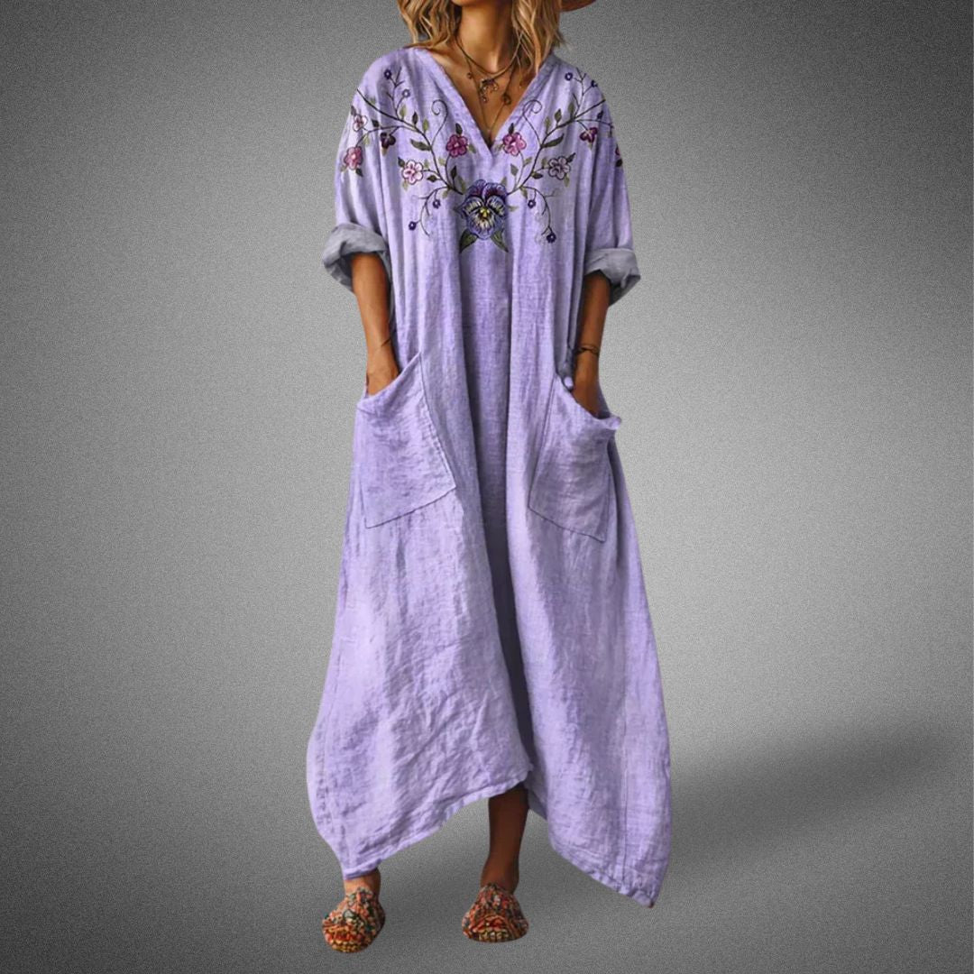 Mihora – Boho Linen Maxi Dress with Pockets