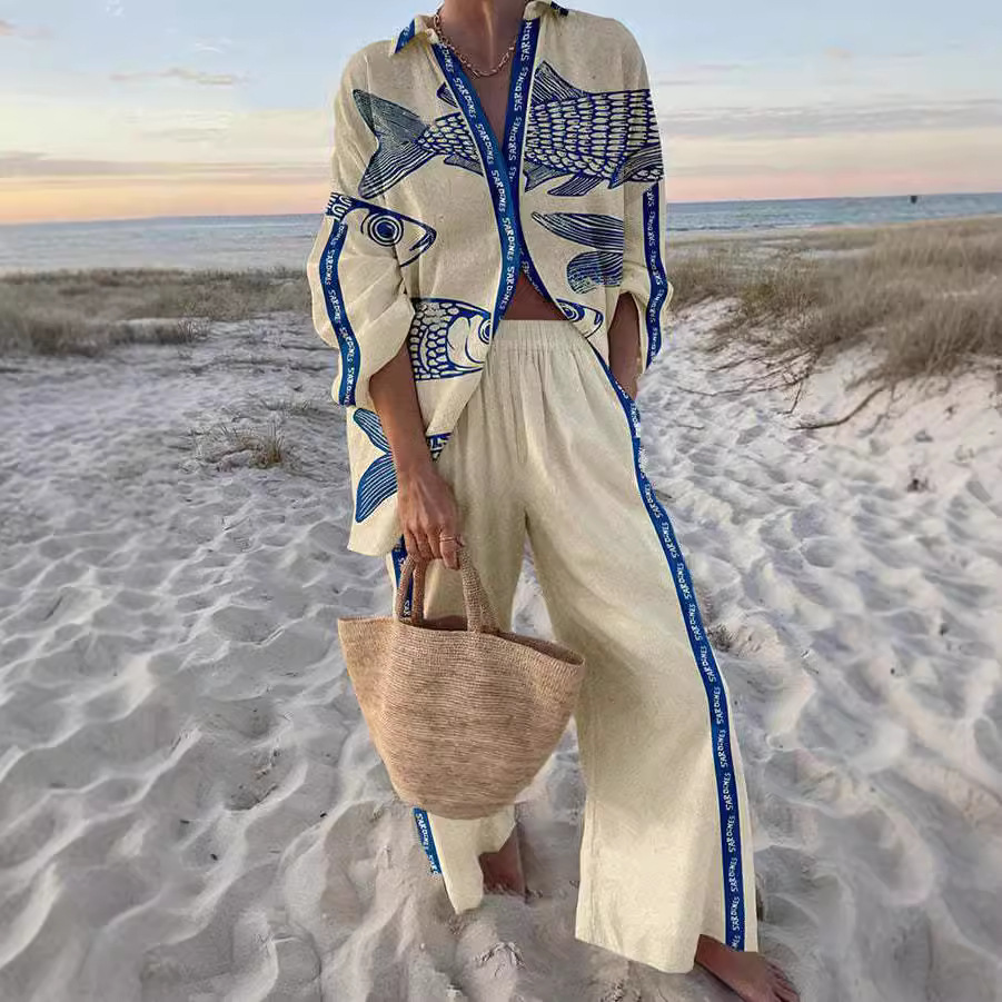 Lynikka - Linen Set With Fish Print