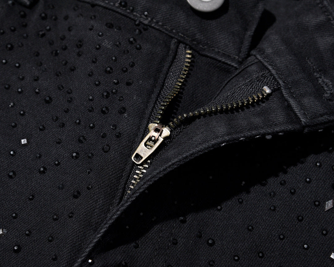 Jake - Rhinestone High Waist Slim Fit Jeans