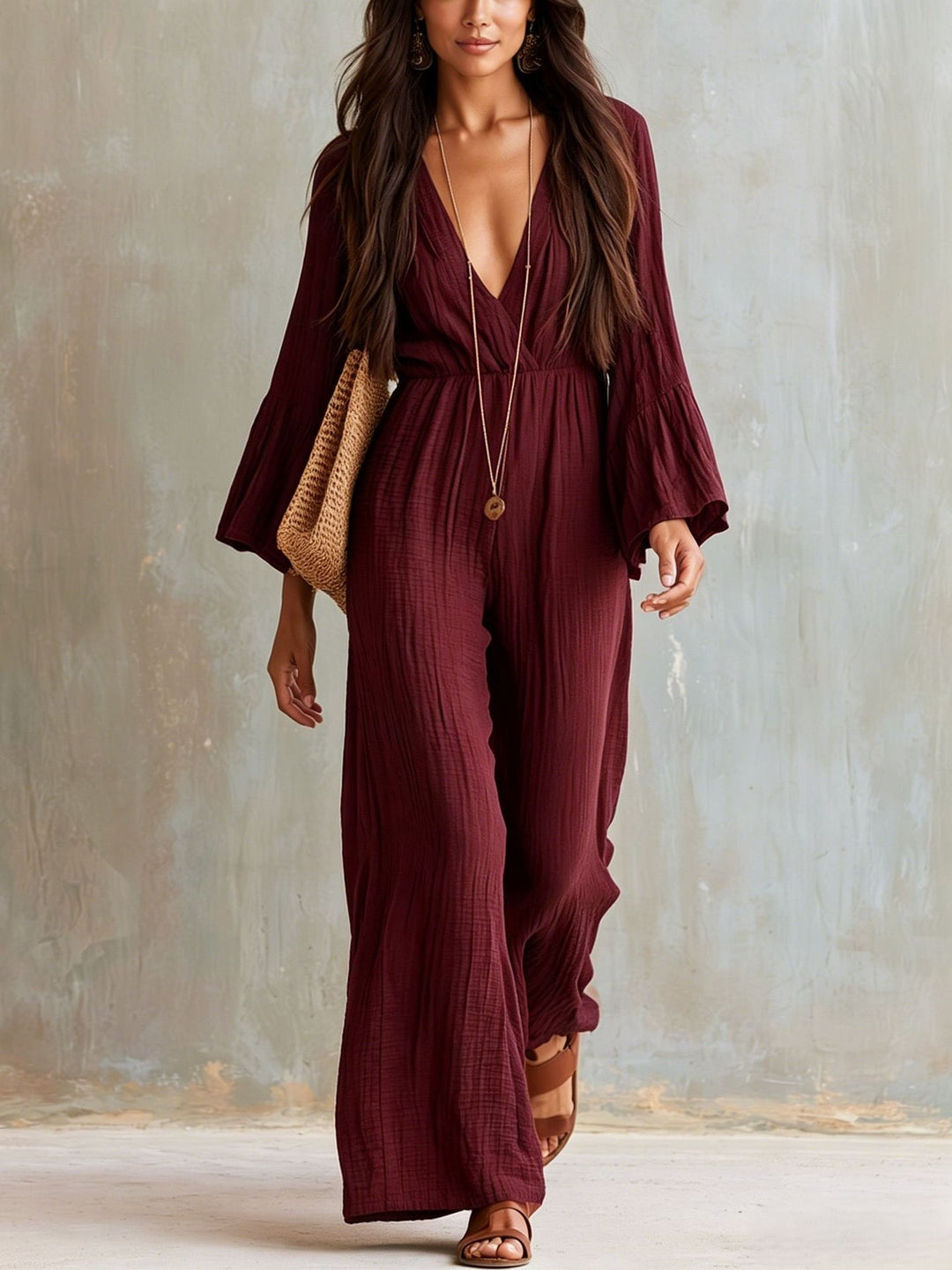 Magdlena - Airy Jumpsuit With V-Neck
