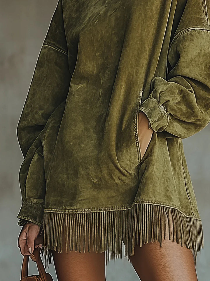 Syanna - Elegant Long Sleeve Fringe Dress