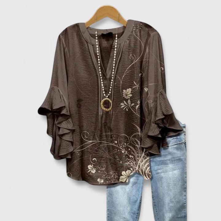 Juria - Floral Print Ruffle Sleeve Blouse
