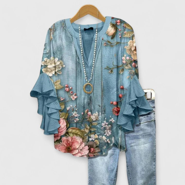 Juria - Floral Print Ruffle Sleeve Blouse