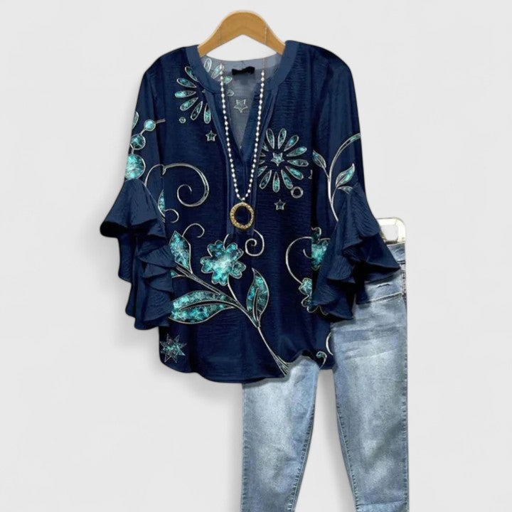 Juria - Floral Print Ruffle Sleeve Blouse