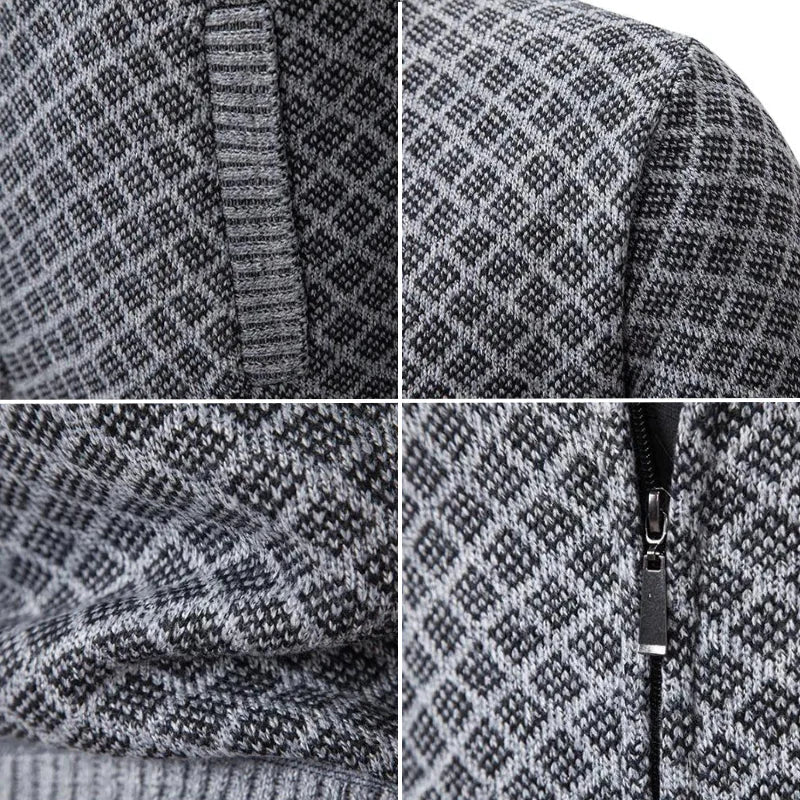 Klarik - Diamond Pattern Full-Zip Knit Cardigan