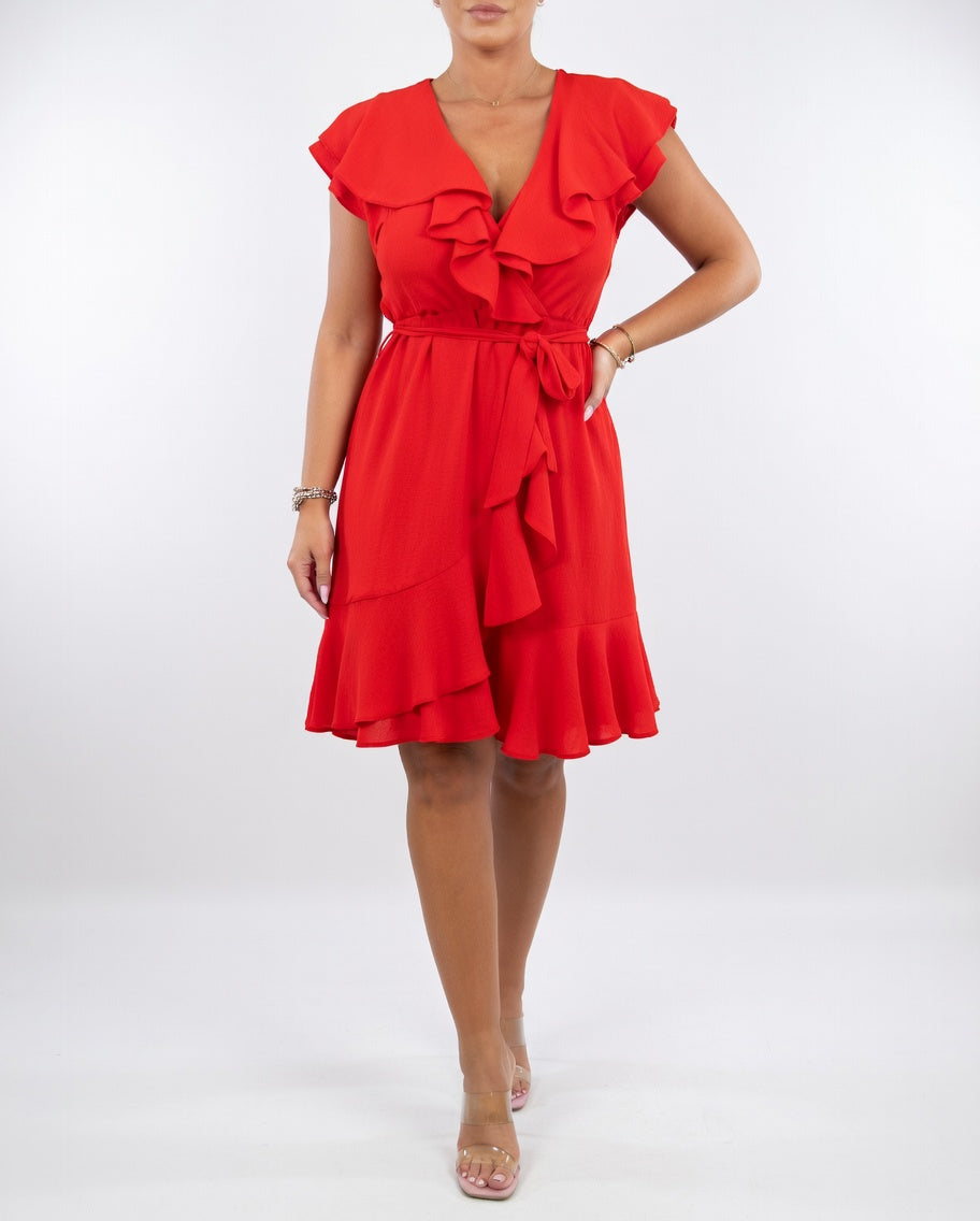 Geiss - Elegant Flowing Ruffle Wrap Dress