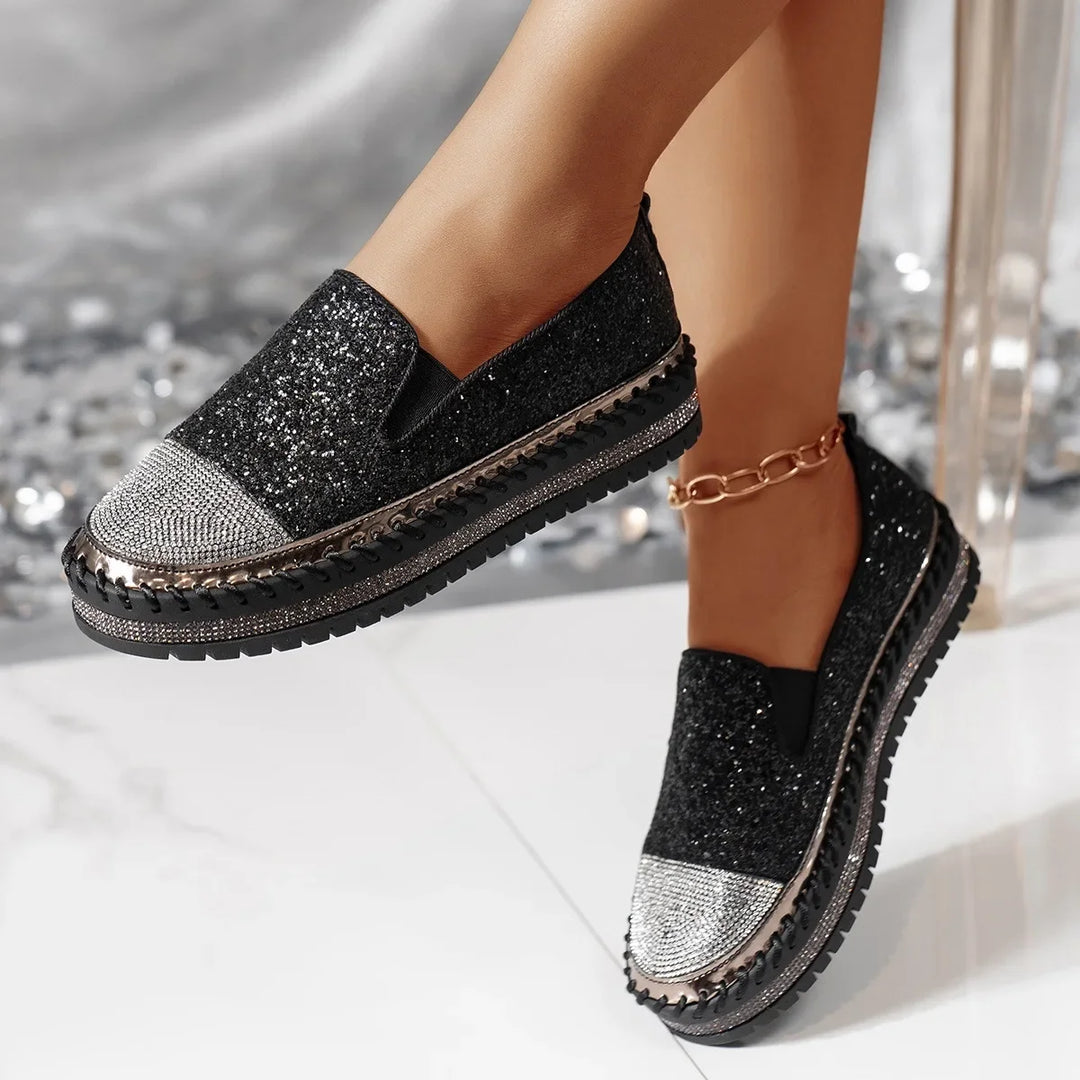 Lizka - Glitter And Rhinestone Platform Loafers
