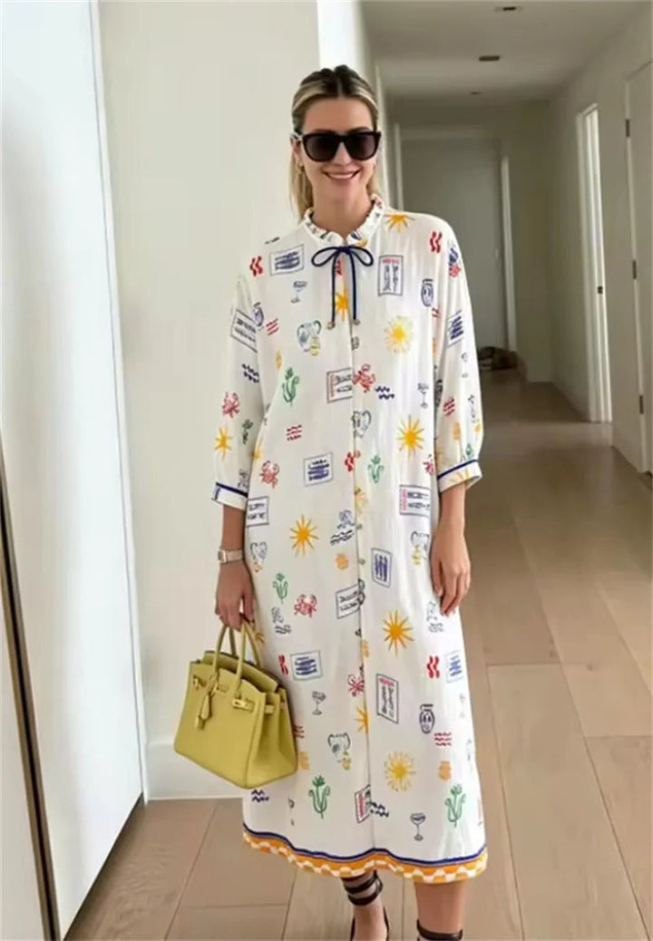 Maris - Long Dress with Print and Sleeves
